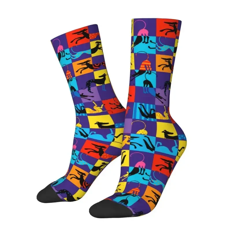 

Cute Pop Art Hounds Lurcher Socks Women Men Warm 3D Print Greyhound Whippet Sighthound Dog Football Sports Socks