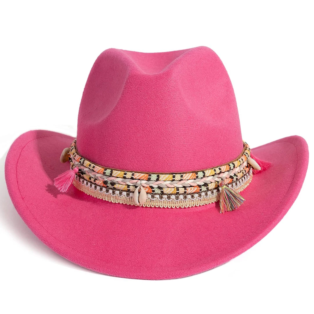 

Western Cowboy Hat with Tassel Belt for Men and Women, Cowgirl Fedora Hat