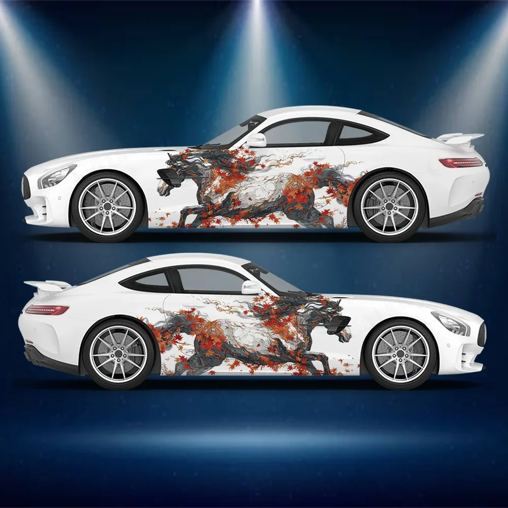 

Maple Leaf Flame Horse Car Vinyl Wraps Decal Self-adhesive Anti Scratch Sticker Suitable for Trucks SUV Decor Auto Accessories