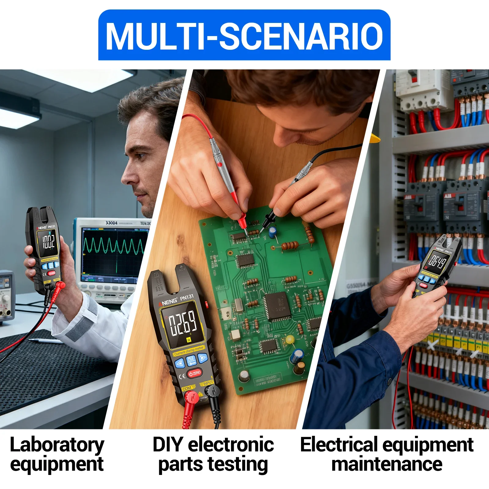 ANENG PN131 Auto Range Clamp Multimeter 4000 Counts AC DC 200A Current Temp NCV Type-C Reverse Color Screen Data Hold Tester
