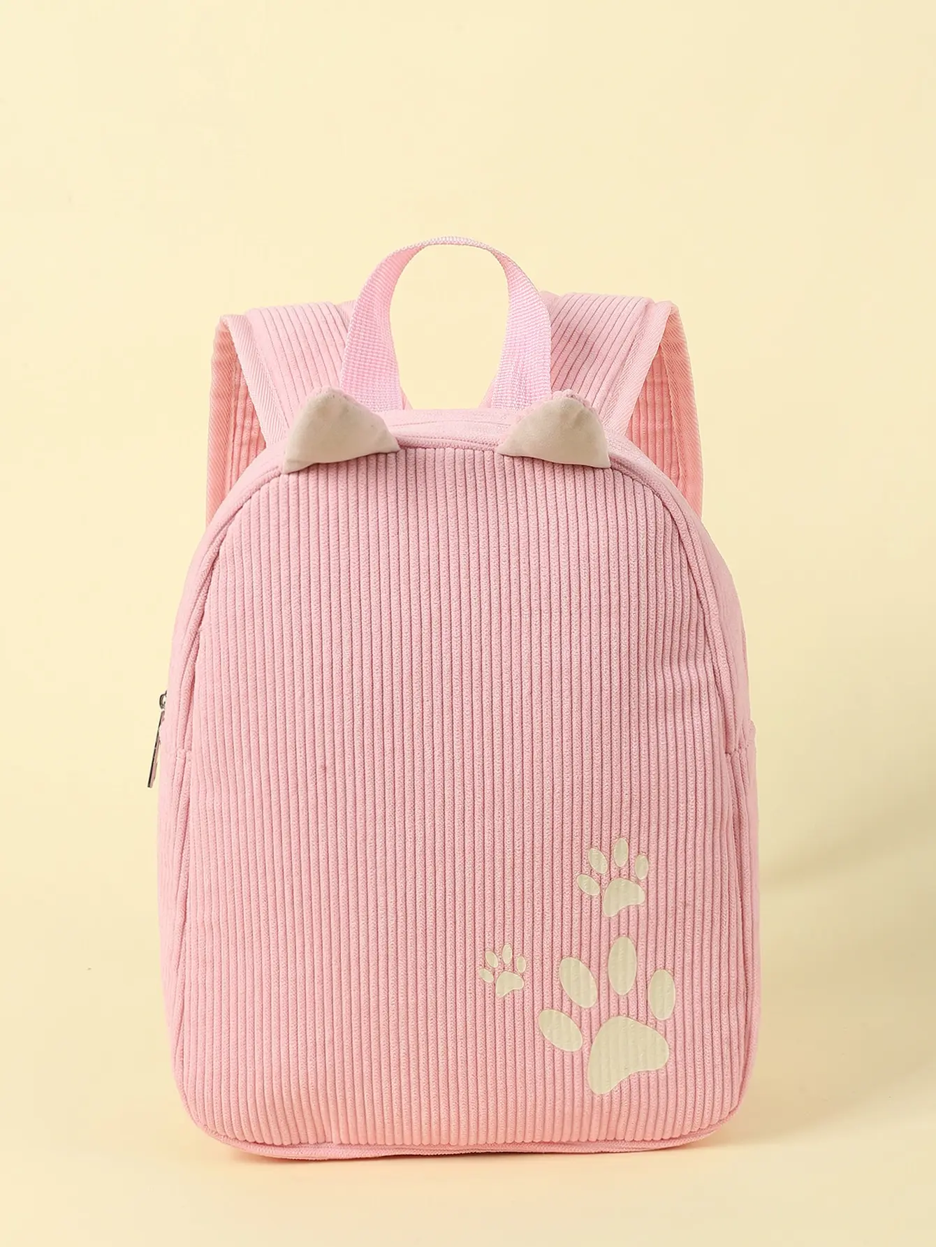 Girls Pink Paw Pattern Cartoon Ear Decor Classic Backpack