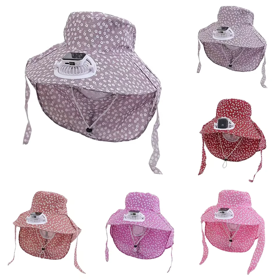 Women Summer Solar Usb Charging Fisherman Hat With Fan Door Long Shield Hat 300 Ma Current Mens Floppy Hat