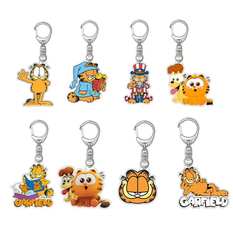 

8pcs/set New Cute Cartoon Garfield Surrounding Acrylic Keychain Jewelry Cute Cartoon Gift Small Gift Decoration Emoji Pack