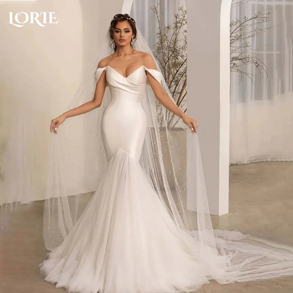 

LORIE Off-Shoulder Wedding Dress Mermaid Empire Waist Bride Gowns 2024 Satin V Neck Backless Bridal Dress White Estidos de novia