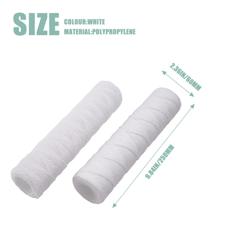5 Micrometre 10 X 2.5 Inch String Wound Sediment Water Filter Cartridge Whole House Sediment Filtration, Universal Replacement F