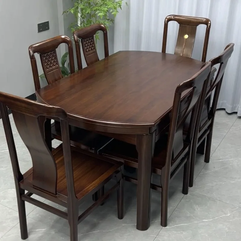 dining table and chair combination, square and round dual-purpose Chinese folding household retractable dining table