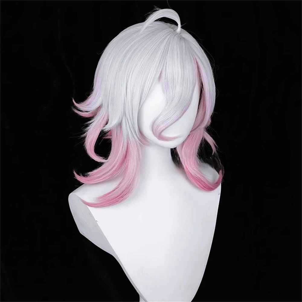 LOL Briar Cosplay-Perücke, 42 cm lang, silberfarben, weiß, dunkelrosa, Farbverlaufsperücken, hitzebeständiges Kunsthaar