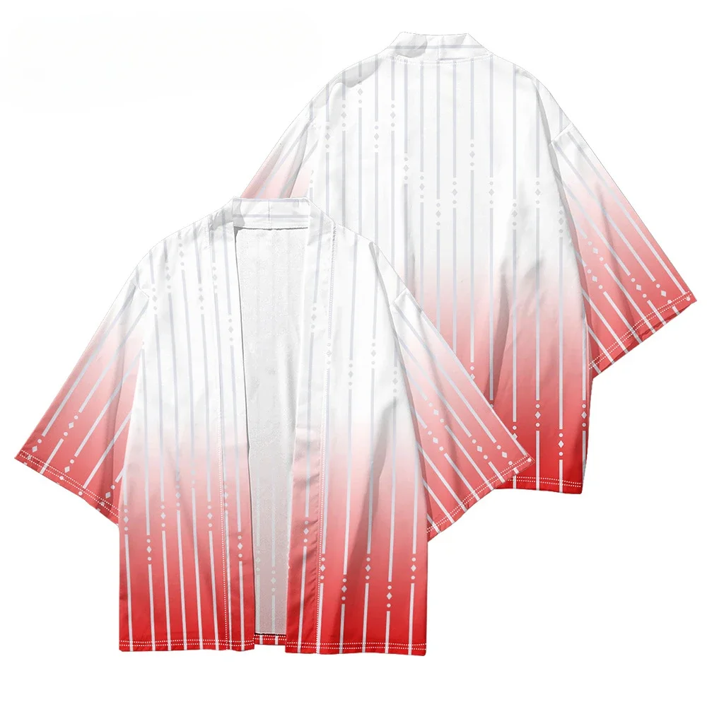 

Streetwear Men Cloak Tops Plus Size Summer Beach Fashion stripe Print Cardigan Haori Casual Women Loose Shirts Kimono