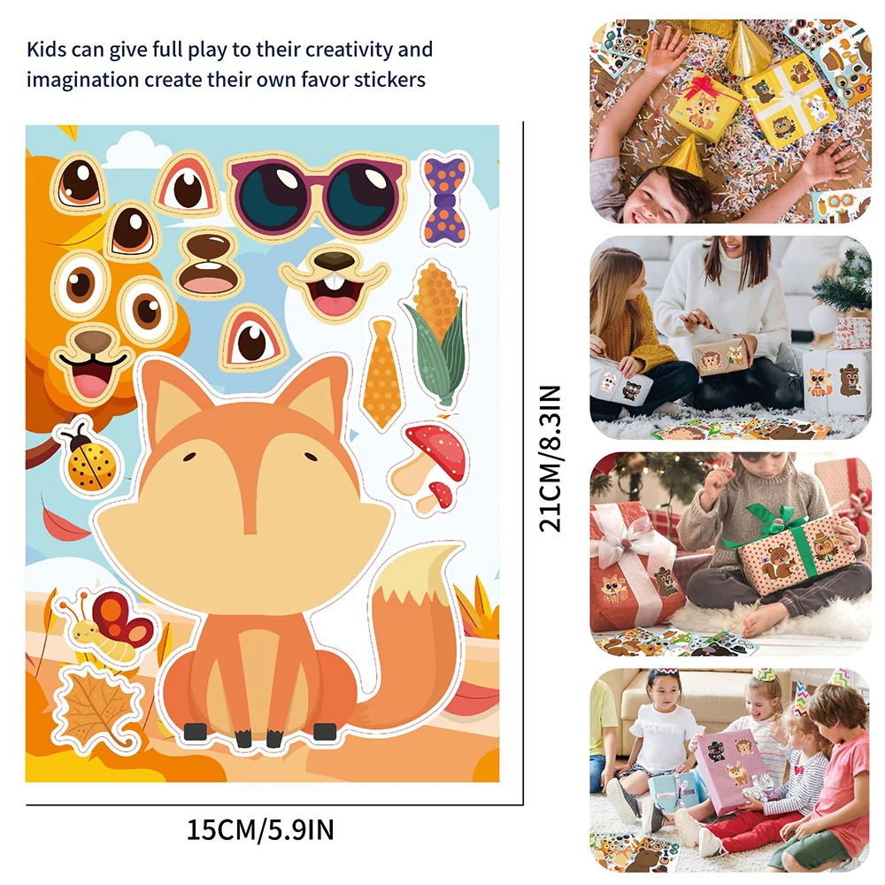 8/16Sheets Children DIY  Animal Puzzle Sticker Games Owl Bear Deer Assemble Jigsaw Funny Kids Educational Toy Boys Girls Party