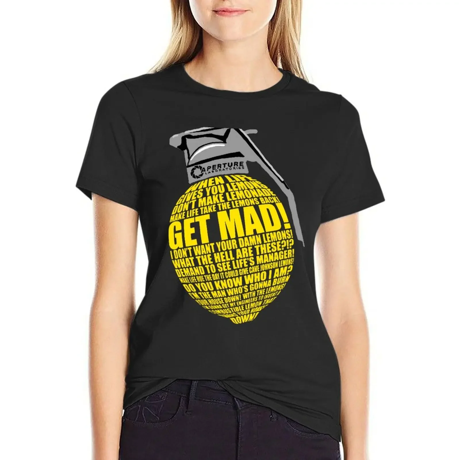 

Portal 2 combustible lemon quote T-Shirt customizeds vintage animal print shirt for girls sports fans Women's cotton t-shirt