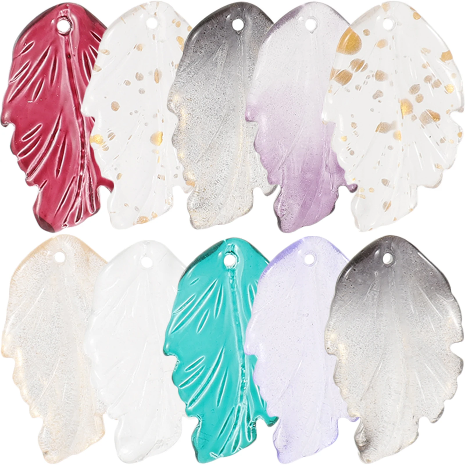 

10Pcs Gradient Simulated Leaf Pendant Charm for Jewelry Making DIY Crafts Bracelet Necklace Retro Glass Accessories