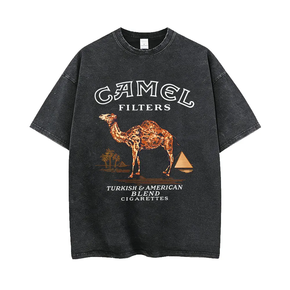 Classic Camel Motocycle Car Washed Vintage T-shirt Men Women Casual Oversized T Shirt Man Retro High Quality T-shirts Streetwear