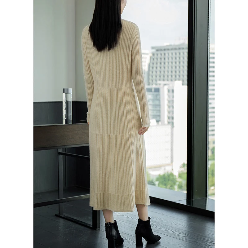 DjzDsm Autumn/Winter New 100% Wool Women's High Quality Thick Drawstring Knitted Long Skirt Solid Color Lazy Style Simple Skirt