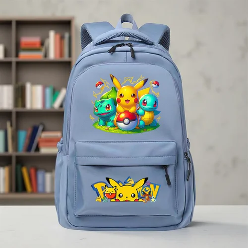 Imagen 2 del producto Mochila con estampado de Pikachu, liviana con correas ajustables, compartimentos espaciosos para el regreso a la escuela y el uso diario