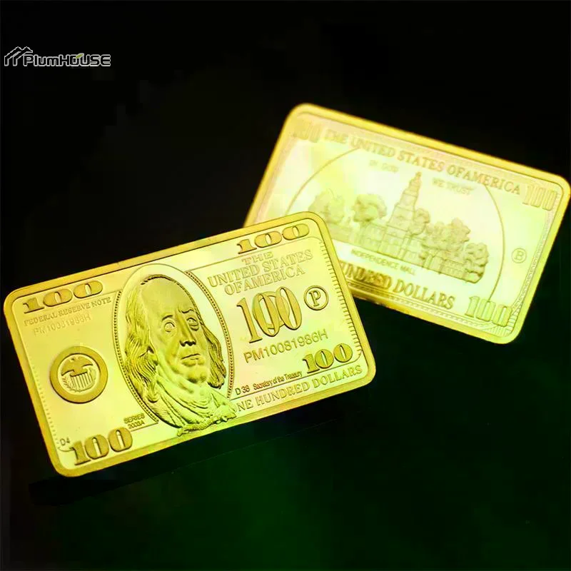 USA 100 Dollar Bullion 24k Gold Bar American Metal Coin Golden Bars USD Collectibles Challenge Medal Festive Gift
