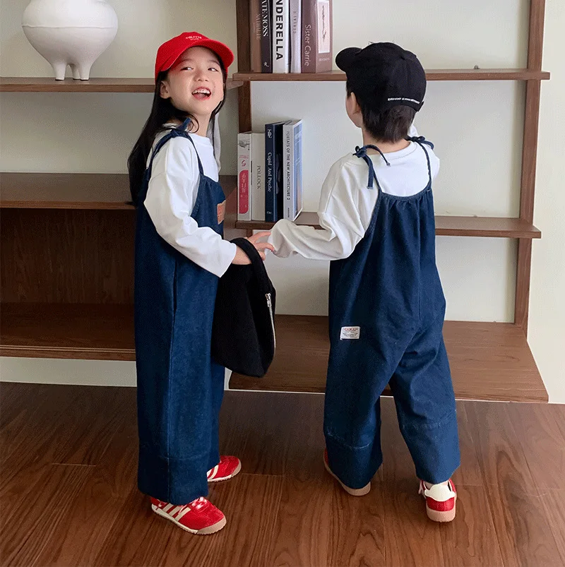 Mother and Son Matching Denim Overalls Mom Daughter Girl Clothes Funny Mummy and Me Same Suspender Jumpsuit Korea Children Jeans