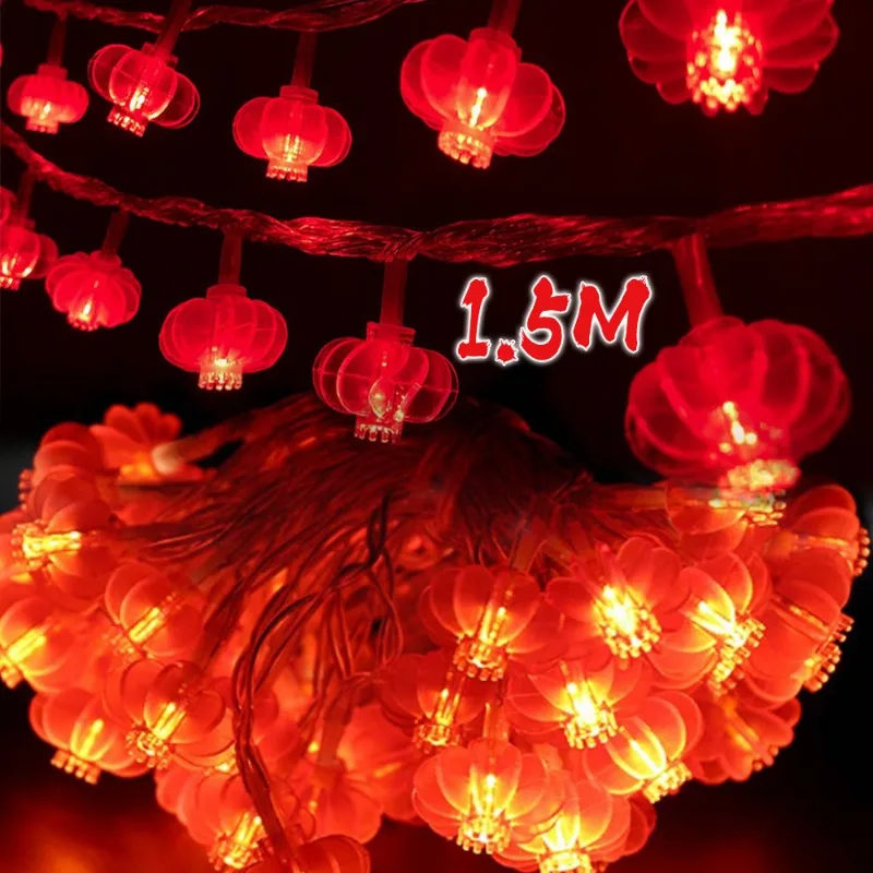 1.5M Happy New Year Red Lantern String LED Decor Chinese Knot Lights String Wedding Decorations Chinese Spring Festival Scene
