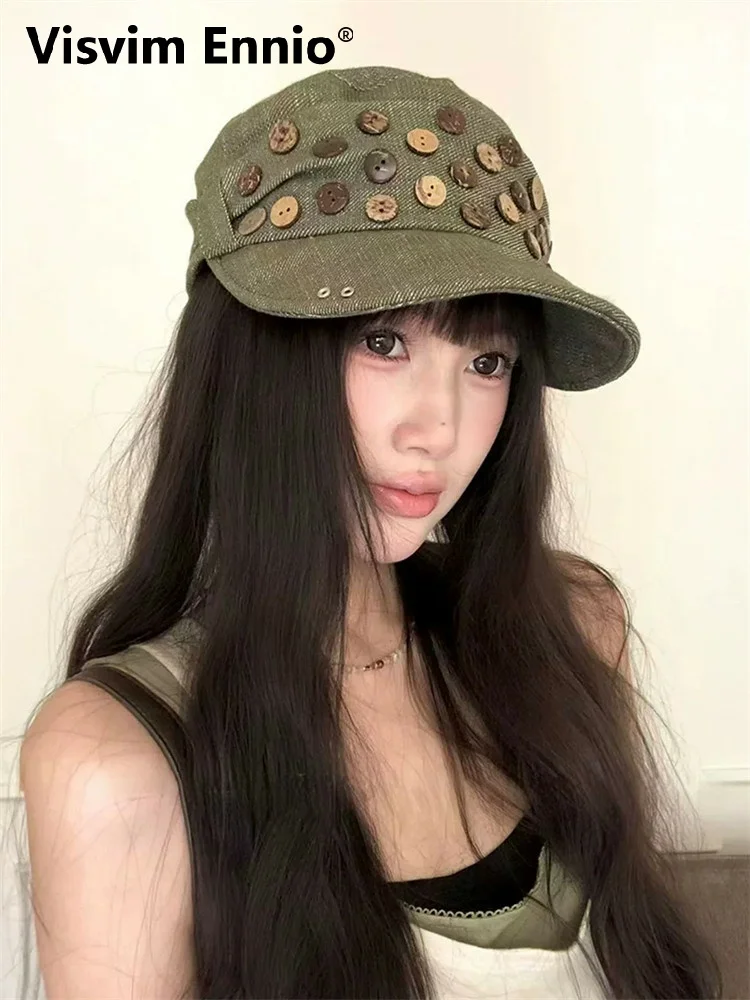 visvim-ennio-edition-collaborative-chapeau-d'equitation-a-boutons-epais-coupe-plate-pour-femme-style-streetwear-automnal-taille-reglable