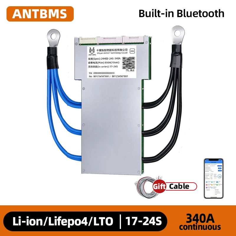 

ANT SMART BMS 17-24S 340A Peak 850A Li-ion Lifepo4 LTO Battery 60V 72V Built-in Bluetooth same port Smart Balance Board 18S 22S