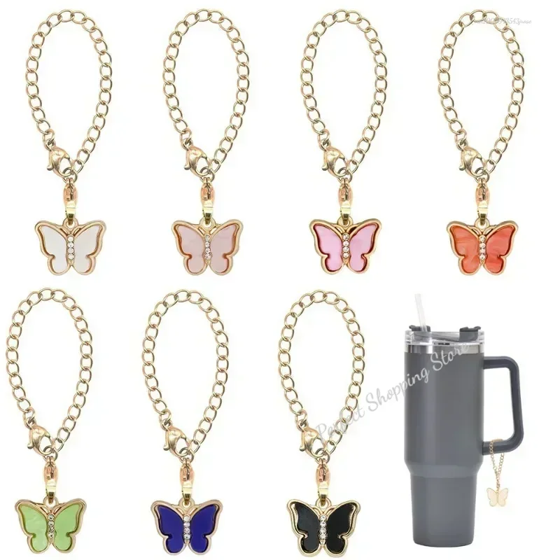 Butterfly Charms for Tumbler Cup Cartoon Alloy Drop Oil Butterfly Animal Pendant Chain Water Bottle Accessories Multicolor Charm