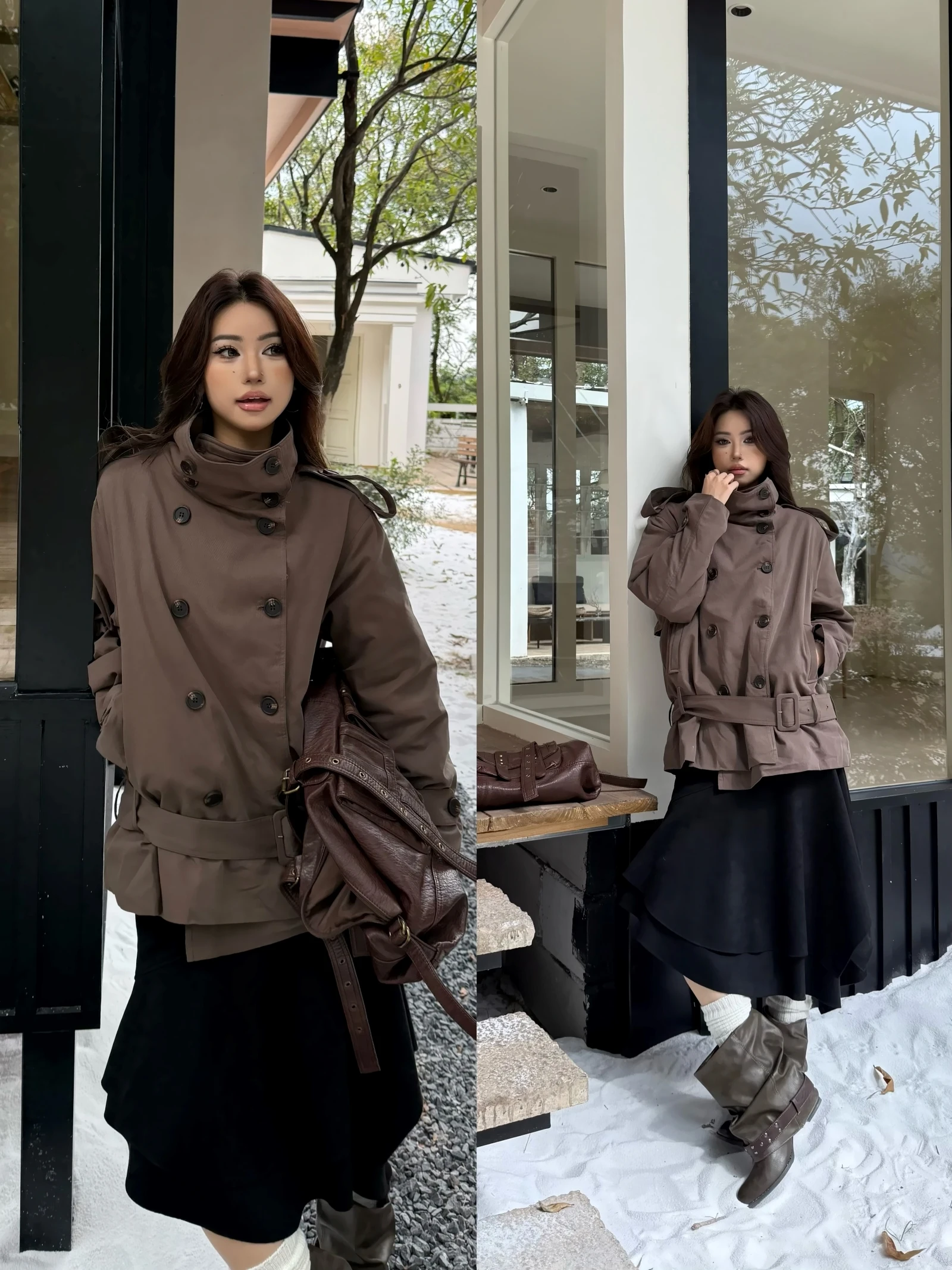 

Женское зимнее пальто Lazy Beau в американском ретро-стиле, коричневое, с воротником-стойкой, на пуху, с завышенной талией, широкими плечами, размер M