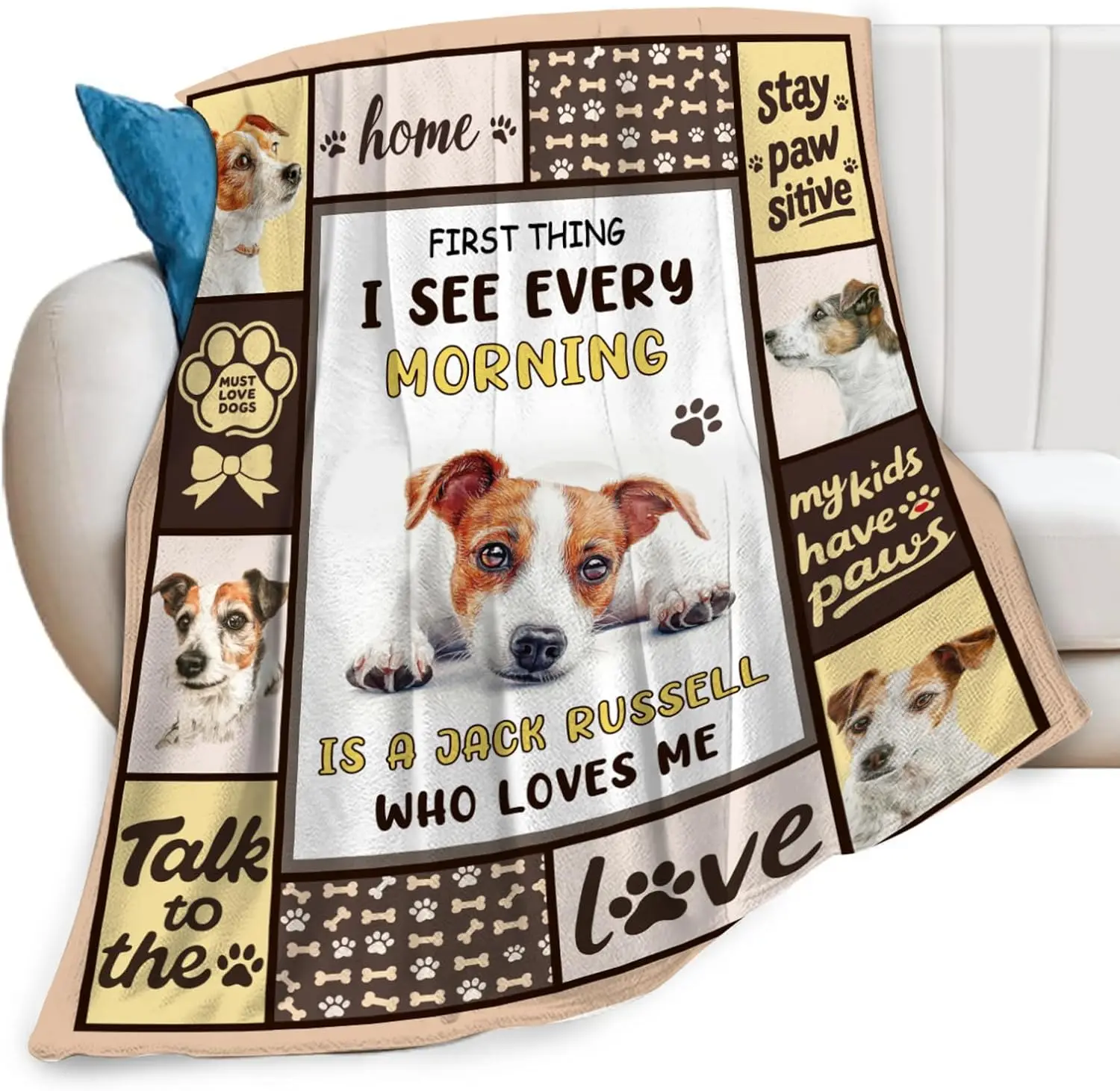 Cute Dog Lover Throw Blanket Flannel Pet Gift Home Decor Keepsake Jack Russell Puppy Nursery Art Cozy Warm Throw