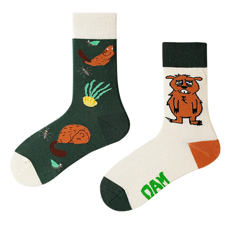 Original Design Funny Beaver Cotton AB Trend Crew Socks Unisex Cute Cartoon Irregular Socks Women Men Skateboard Long Socks Gift