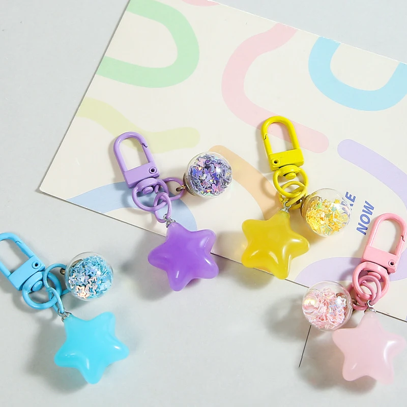 2pcs Metal Keyrings Buckle With Jelly Stars Bottle Pendant Colored Keychain For Diy Jewelry Making Key Accessories Wholesale