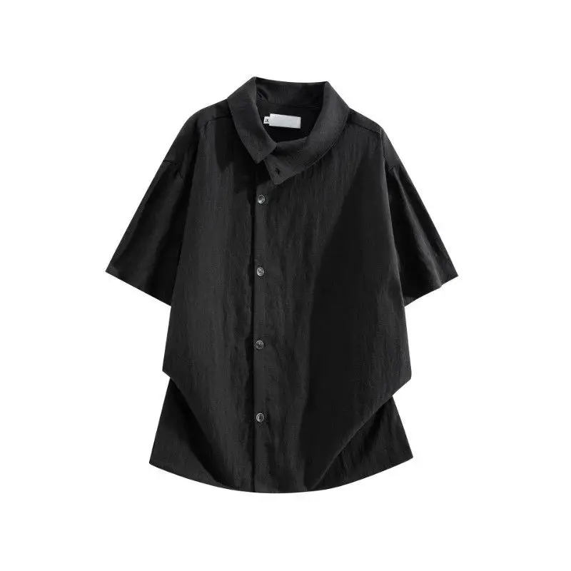 Camisa Retro Americana de Manga Curta Unissex, Design de Verão, Blusa Solta com Gola Alta para Homens e Mulheres, Blusa de Ma...