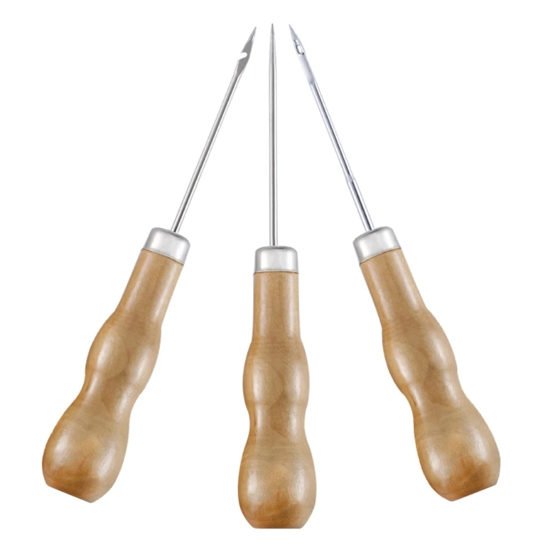 ปฏิบัติครัวเรือนเย็บ Awl ไม้ Handle Tailors Awl สำหรับซ่อมเย็บ Leathercraft เครื่องมือสำหรับผู้ใหญ่วัยรุ่น