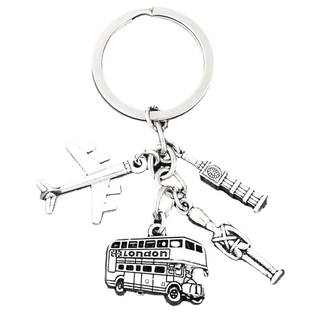 Alloy Key Ring Heart Shaped Travel Plane Silver Rings Pendant Keychain Accessories Metal Keychain Souvenir Theme Bus
