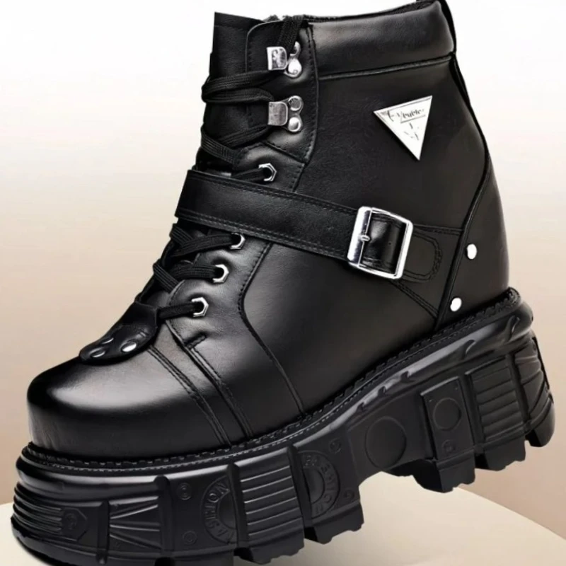 Genuine Leather Motorcycle Boots Shoes for Men's 18cm Elevator Boots Banquet Host Stage Bar Date Actor Leisure Increasing Shoes view 5
