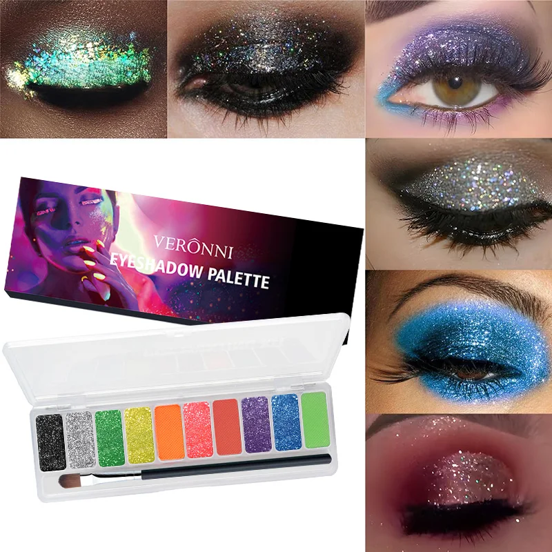 Blacklight uv brilho no escuro paleta de sombra fluorescente palco clubbing neon maquiagem paleta 10 cores pigmento luminoso sombra de olho
