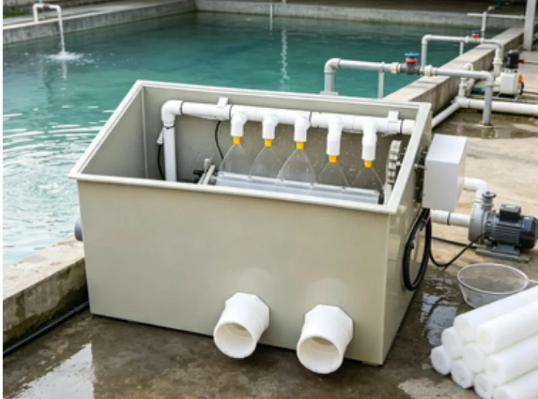 Fish Pond Waste Separator Rotary Drum Filtration Device Auto Backwash Structure With Removable Filter Cotton