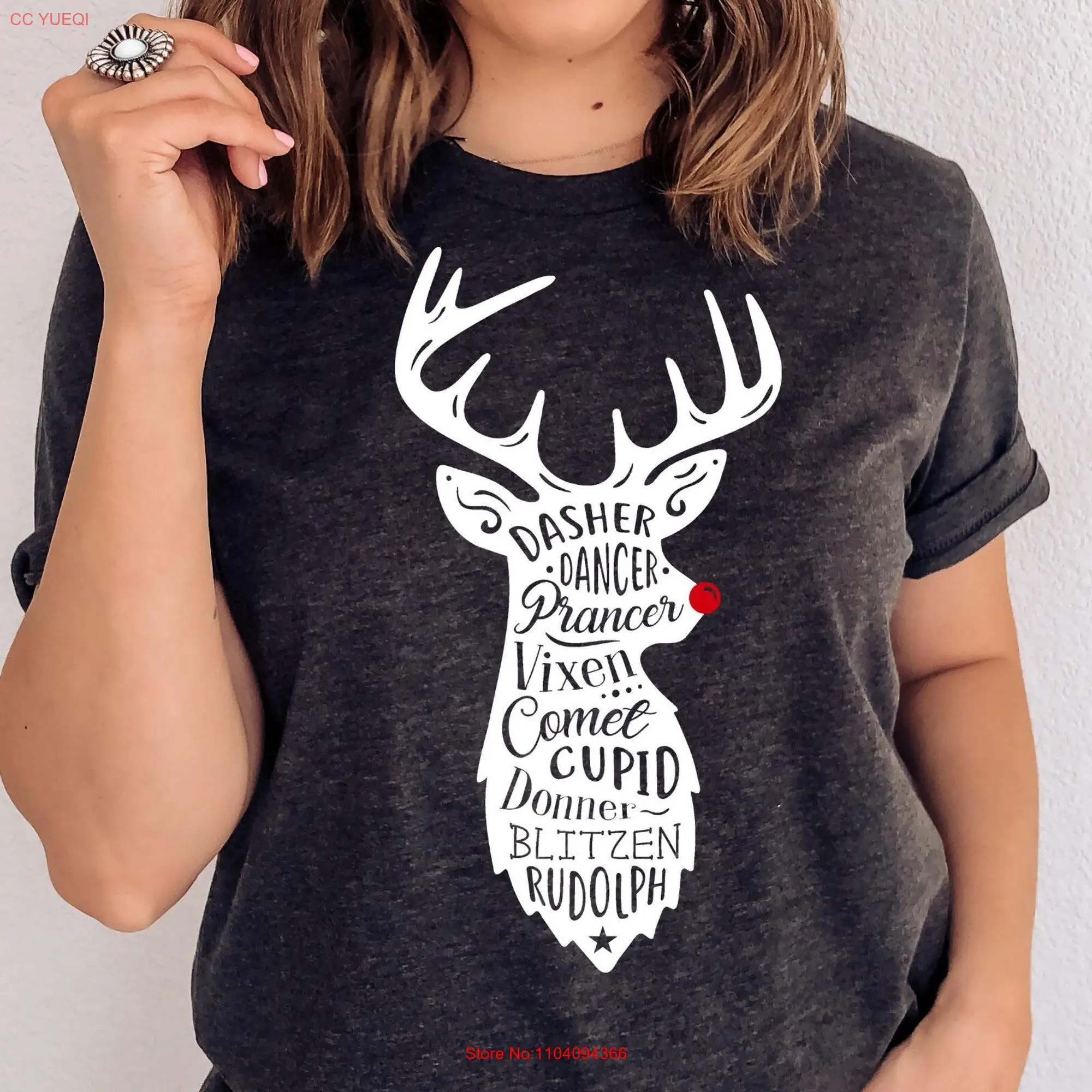 Santa's Red Nose Reindeers Dasher Prancer Vixen Comet Cupid Donne Blitzen Rudolph Reindeer T Shirt Christmas Names