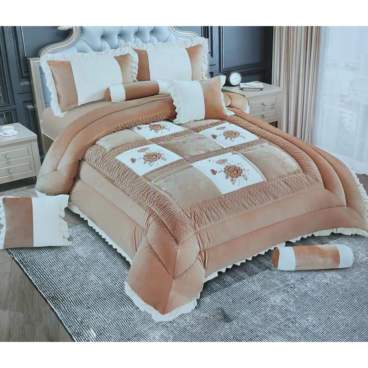 Juego de ropa de cama de 8 piezas edredón grueso con relleno y fundas de cojines para cama matrimonio
