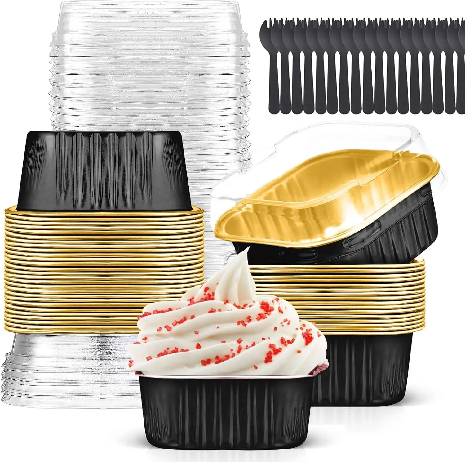 

Набор из 40 квадратных форм для выпечки из алюминиевой фольги объемом 10 унций с крышками, одноразовые формы для кексов для духовки и аэрофритюрницы