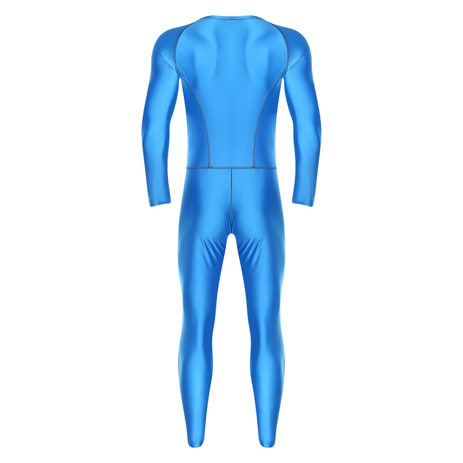 Męskie stroje kąpielowe, błyszczący, dopasowany kombinezon jednoczęściowy, strój do pływania, szwy z przodu, zamek błyskawiczny, długi rękaw, długie spodnie, kompresyjne kombinezony.