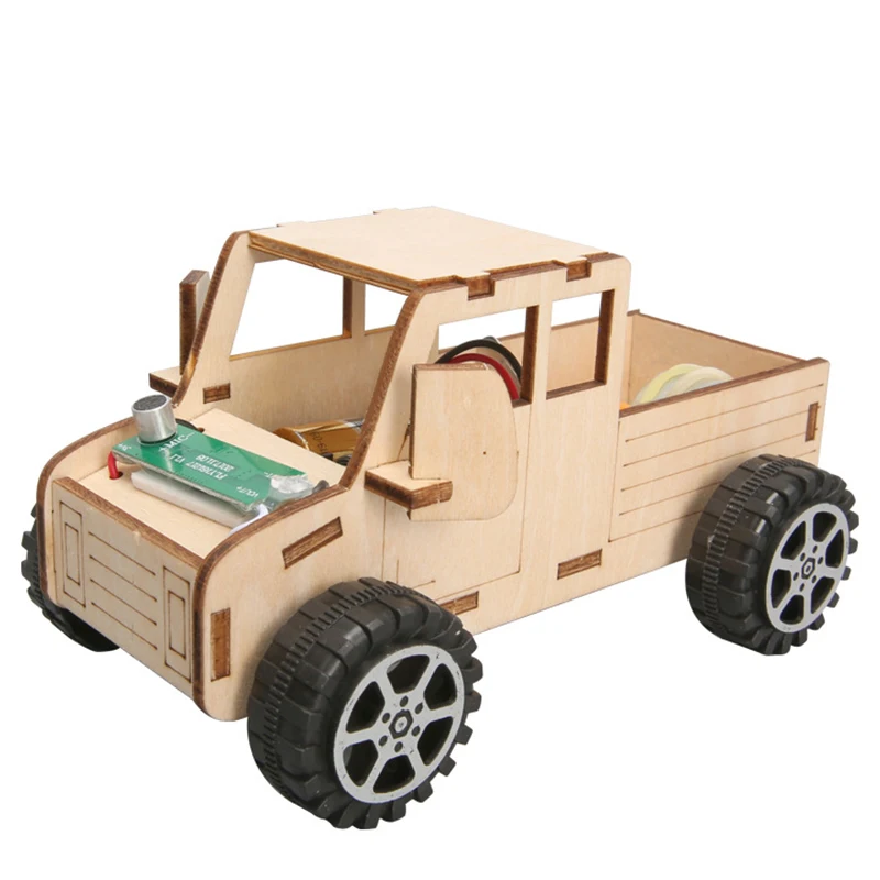 Wooden Voice Control Electric Car Model Kids Science Toy Technology DIY Physics Kit Learning Educational Toys for Children