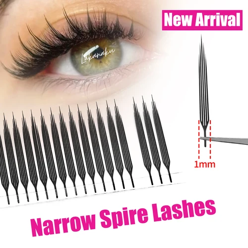 LAKANAKU extensión de pestañas de aguja estrecha pestañas de Anime grupos de aguja estilo Manga pluma ligera extensión de ventiladores prefabricados