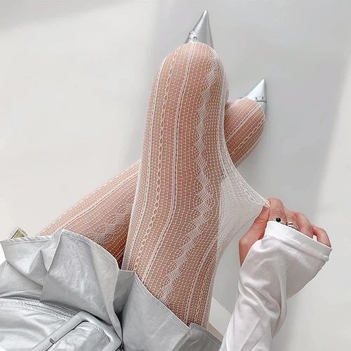 Imagen 2 del producto Medias de red Lolita para mujer, pantimedias sexis a rayas geométricas, malla de ratán, encaje gótico, Legging de rejilla sin costuras