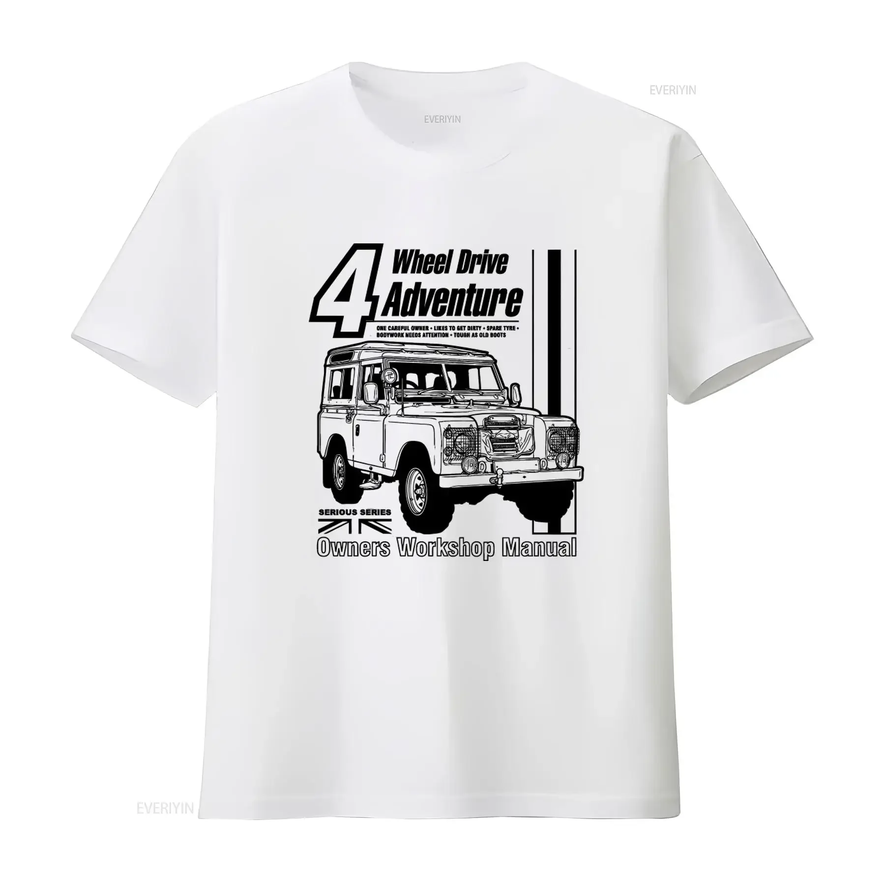 T-shirt 100% Coton 4x4 Tout-Terrain Aventure, Design Manuel d'Entretien des Propriétaires Série Sérieuse, Vintage, Délavé, Élégant