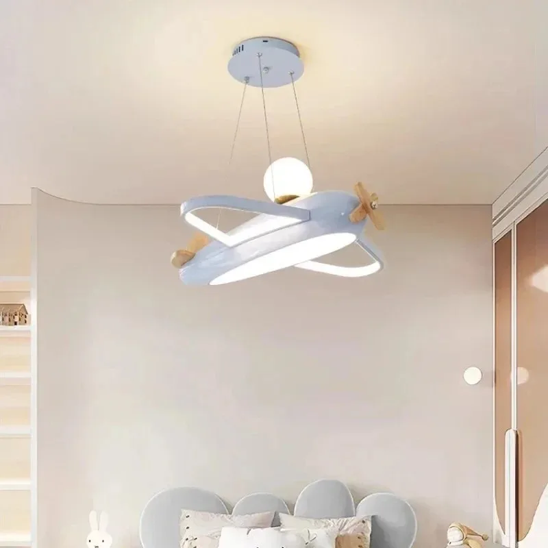 Blue Children's Room Ceiling Pendant Light Creative Airplane Cartoon Hanging Lamp for Bedroom Boy Baby Nursery Room Decor Lights