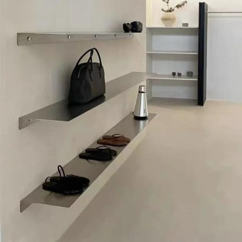 60cm/80cm/100cm Stainless Steel Floating Shelf Wall-mounted Storage Holders Minimalist Metal Racks Modern Aesthetic Rack 1PCS