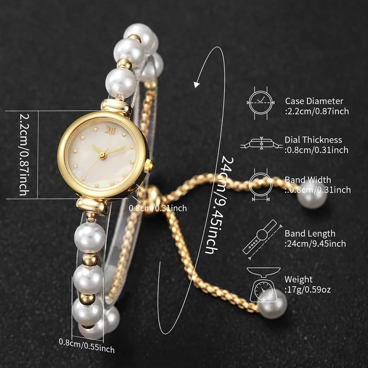 Fashion Small Roma Dial Women Quartz Watch Elegant Pearls Bracelet Strap Wristwatch For Ladies Reloj Mujer（Without Box） - view 6