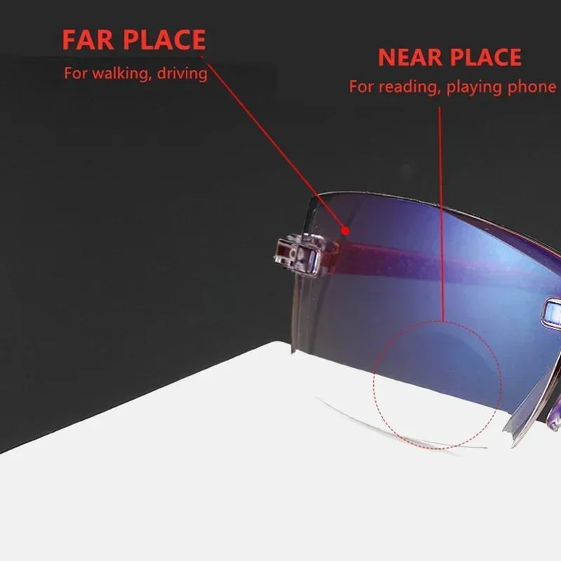 Far and Near Dual-use Reading Glasses High-tech Anti-blue Light Simple Slice Frameless Anti-radiation Reading Glasses 0 To +4.0