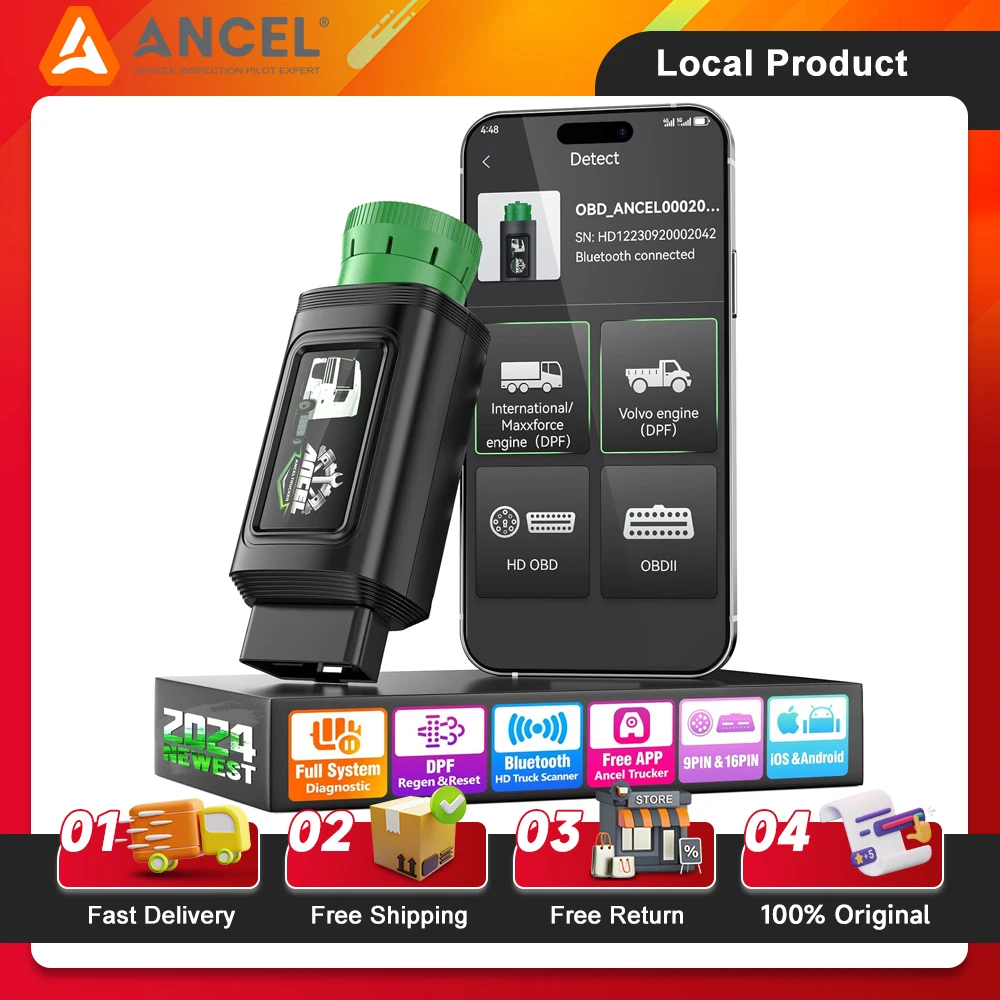 ANCEL HD120 Bluetooth Heavy Duty Truck Scanner DPF Regeneration Scanner Diesel Scanner All Systems Diagnostic Tools