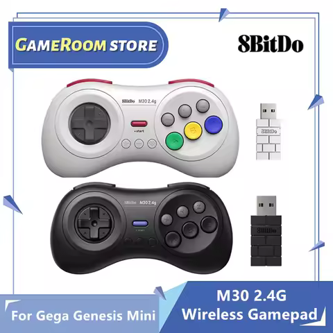8BitDo M30 2.4G Wireless Black and White Gamepad for Gega Genesis Mini and Mega Drive Mini - Wireless Game Controller