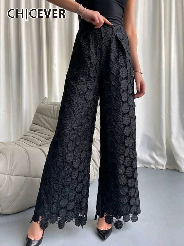 

CHICEVER Patchwork Dot Design Pants For Women High Waist Loose Solid Folds Hollow Out Casual Spring Trousers Female 2024 Clothes