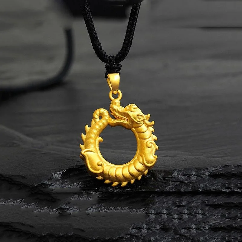 

Dragon Shaped 9999 24K Real Gold Safety Clasp Men's and Women's Overbearing Ancient Solid Pendant Golden Dragon Pendant